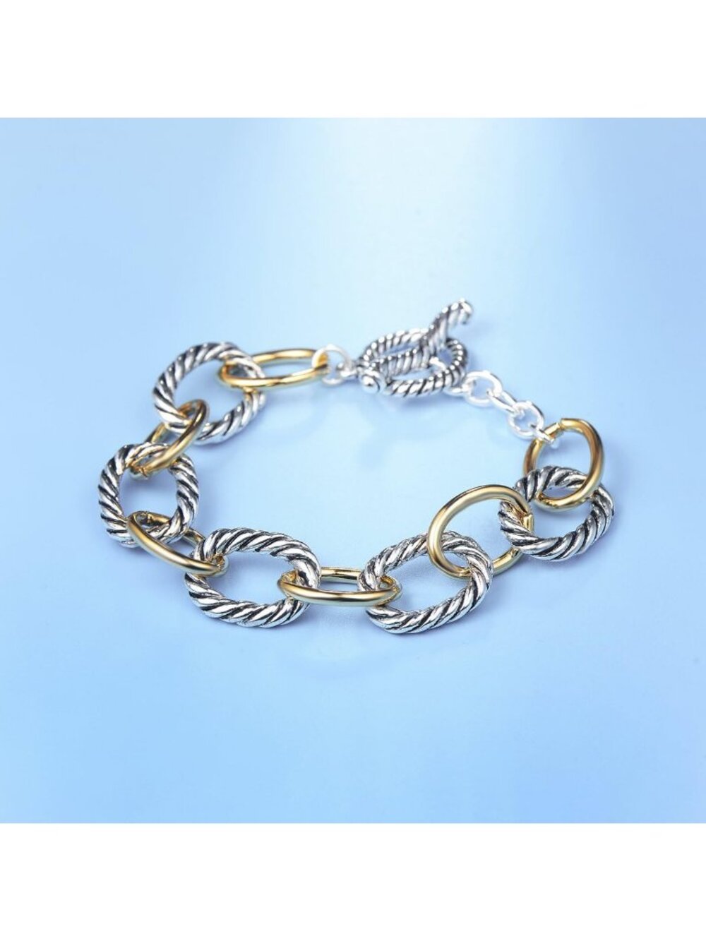 Two-Tone Twisted Cable Chain Bracelet for Women - Stylish Jewelry Gift for - Picture 3 of 6